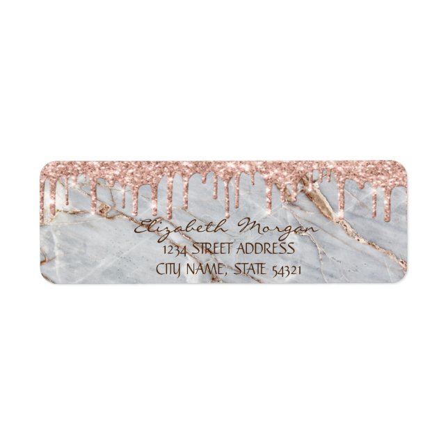 Glitter Drops Grey Marble Stone  Address Label (Front)