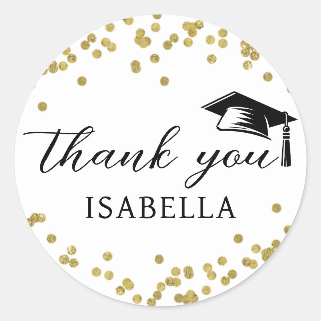 Glitter Dust Confetti Graduation Thank You Classic Round Sticker (Front)