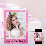 Glitter Dust Ombre Sparkle Pink Photo Birthday Card<br><div class="desc">Girly birthday photo card for your daughter, female relative or friend. The photo template is set up for you to add one of your favorite photos and you can also edit the poem inside. The design has a pretty pink ombre wood and glitter dust sparkle effect and trendy typewriter font...</div>