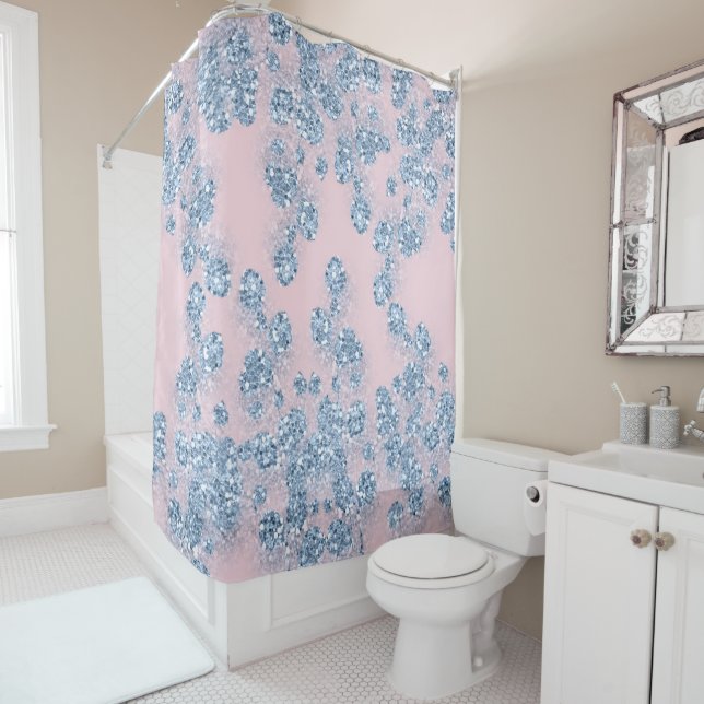 Glitter Dusty Blue Floral GIRLY Elegant Pink (In Situ)