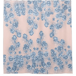 Glitter Dusty Blue Floral GIRLY Elegant Rose