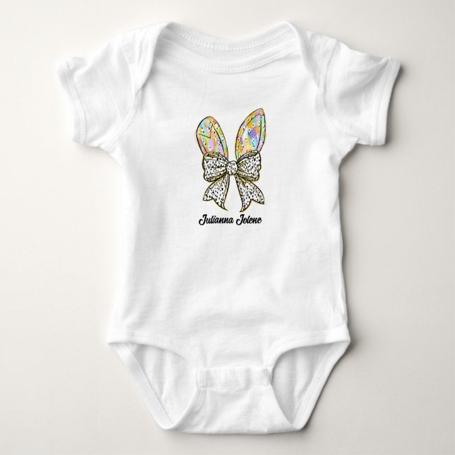 Glitter Easter Bunny Ears Custom Name Baby Bodysuit (Front)