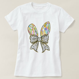 Glitter Easter Bunny Ears with Coquette Bow T-Shirt