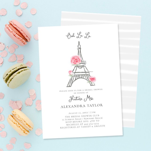 Glitter Eiffel Paris Rustic Roses Bridal Shower Invitation (Creator Uploaded)