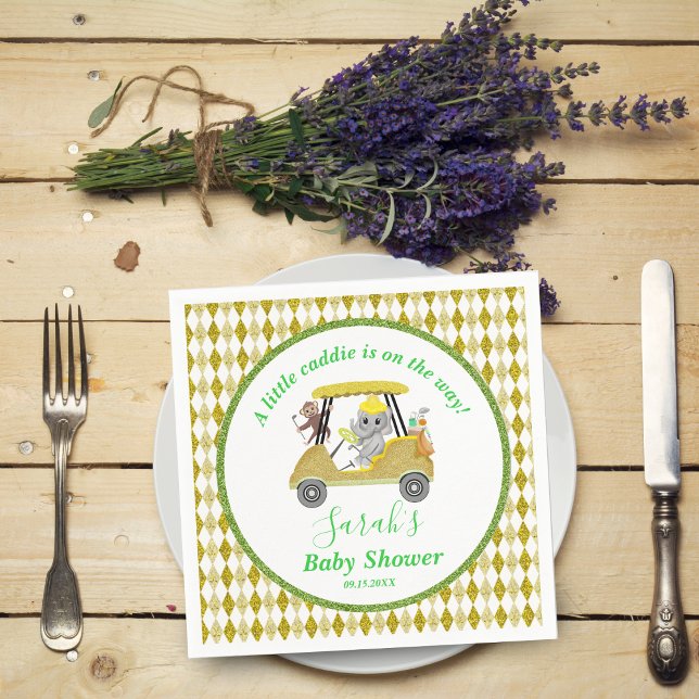 Glitter Elephant & Monkey Golf Baby Shower Return Napkin (Creator Uploaded)