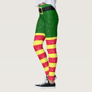 Glitter Elf Christmas Red Green Yellow Leggings