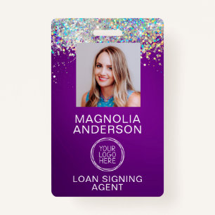 Glitter Employee Photo Logo Barcode Name Badge