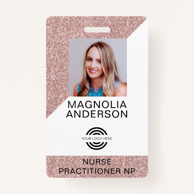 Glitter Employee Photo Logo Barcode Name Badge (Front)