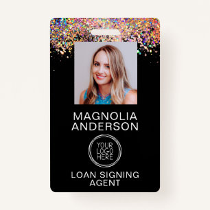Glitter Employee Photo Logo Barcode Name Badge