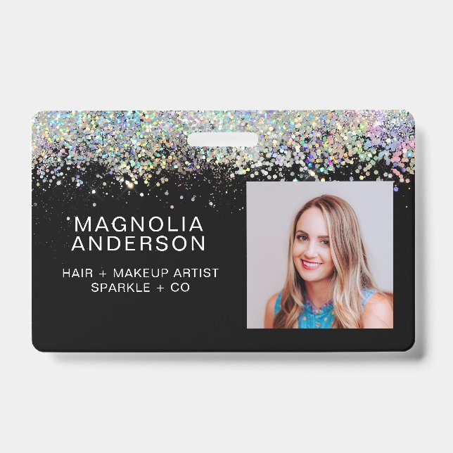 Glitter Employee Photo Name Barcode Badge (Front)