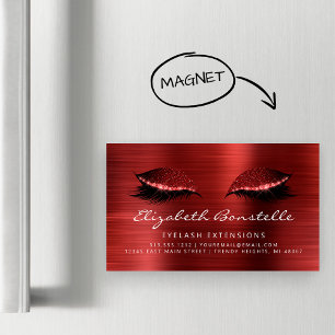 Glitter Eyes Brushed Metal Lash Extensions Red Magnetic Business Card