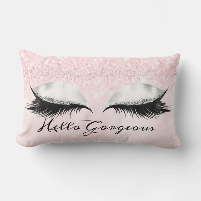 Glitter Eyes Makeup Lashes Pink Pastel Gorgeous Lumbar Pillow (Front)