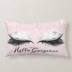 Glitter Eyes Makeup Lashes Pink Pastel Gorgeous Lumbar Pillow