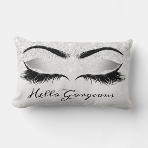 Glitter Eyes Makeup Lashes Silver Grey Gorgeous Lumbar Pillow