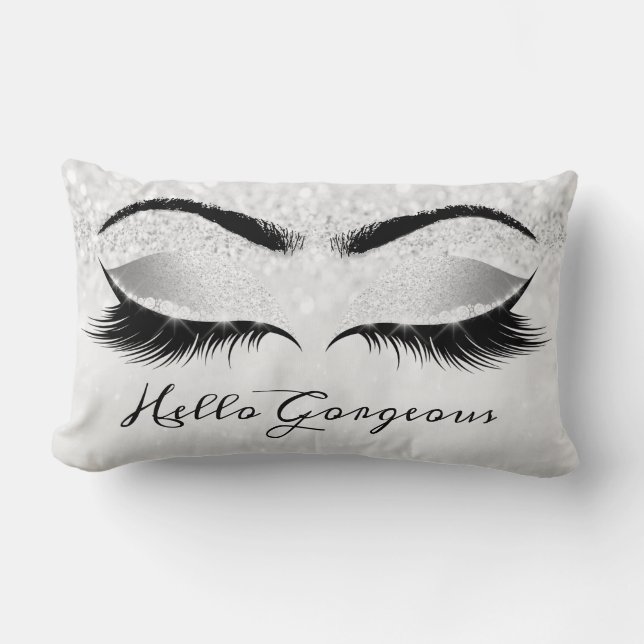 Glitter Eyes Makeup Lashes Silver Grey Gorgeous Lumbar Pillow (Front)
