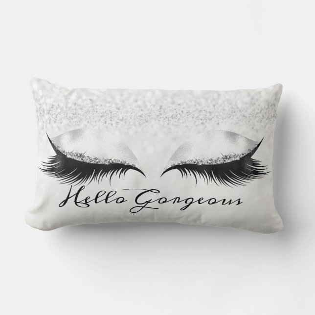 Glitter Eyes Makeup Lashes Silver Grey Gorgeous Lumbar Pillow (Front)