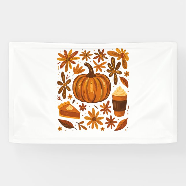 Glitter Fall Floral Pumpkin Thankgiving Banner (Horizontal)
