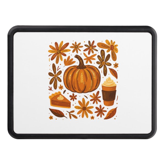 Glitter Fall Floral Pumpkin Thankgiving Trailer Hitch Cover (Front)