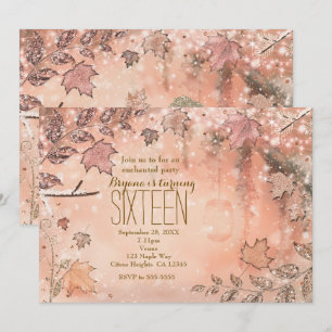 Glitter Fall Leaves Rose Gold Autumn Invitations