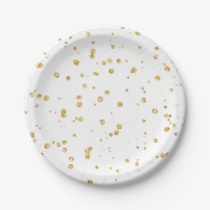 Glitter Faux Gold Confetti Wedding Reception Party Paper Plate