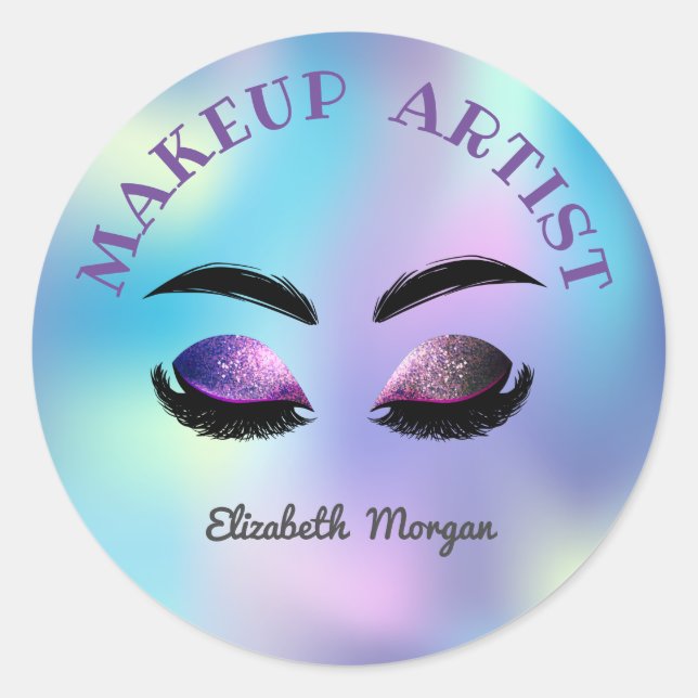 Glitter Faux Lashes,Iridescent Holographicm,Makeup Classic Round Sticker (Front)