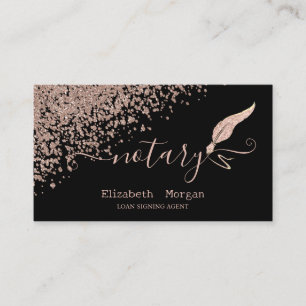  Glitter Feather Notary Rose Gold Diamonds Black Business Card