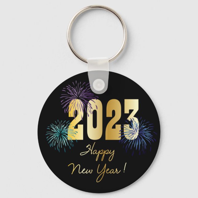 Glitter Fireworks 2023 Happy New Year Keychain (Front)