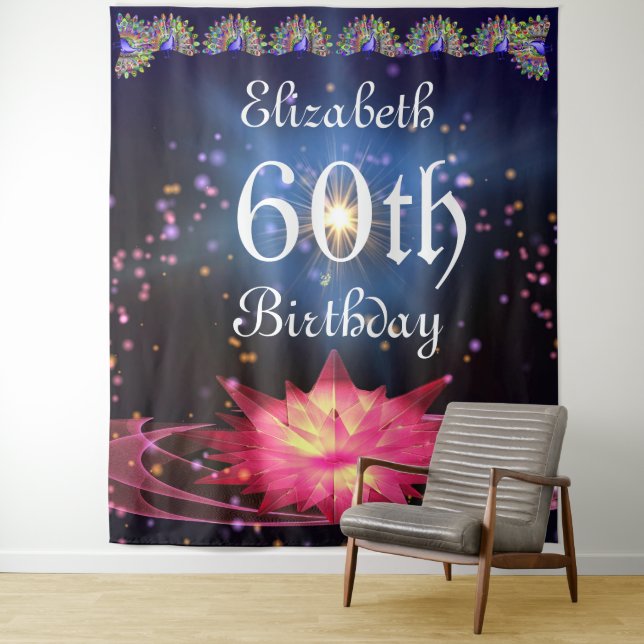 Glitter Floral Backdrop | 60th Birthday party  Tapestry (In Situ)