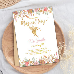 Glitter Floral Fairy Birthday Invitations