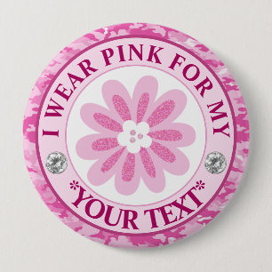 Glitter Flower Breast Cancer Awareness Design 4 Inch Round Button