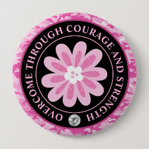 Glitter Flower Camouflage Breast Cancer Awareness 4 Inch Round Button