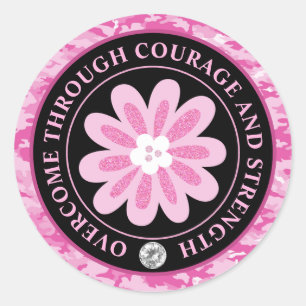 Glitter Flower Camouflage Breast Cancer Awareness Classic Round Sticker