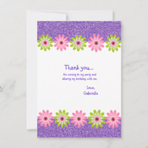 Glitter & FLowers Girls Birthday Thank you Card