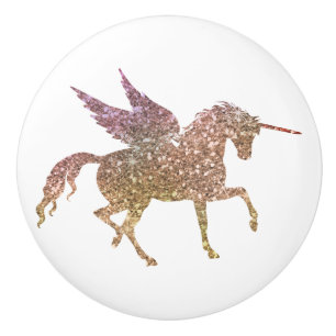 Glitter Flying Unicorn Magical Sparkle Fantasy Ceramic Knob