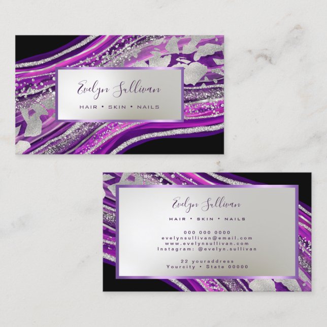 Glitter foil geode on black business card (Front/Back)