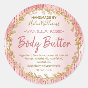 Glitter Foil Lines Rose Gold Body Butter Labels