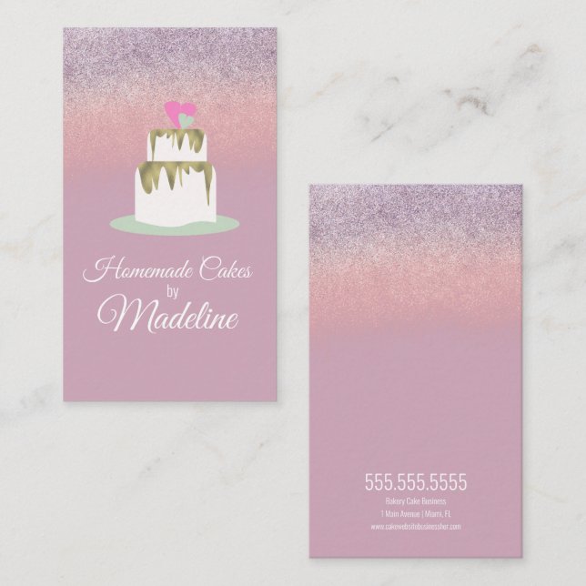 Glitter Foil Wedding Cake Tier Bakery Baker Business Card (Front/Back)