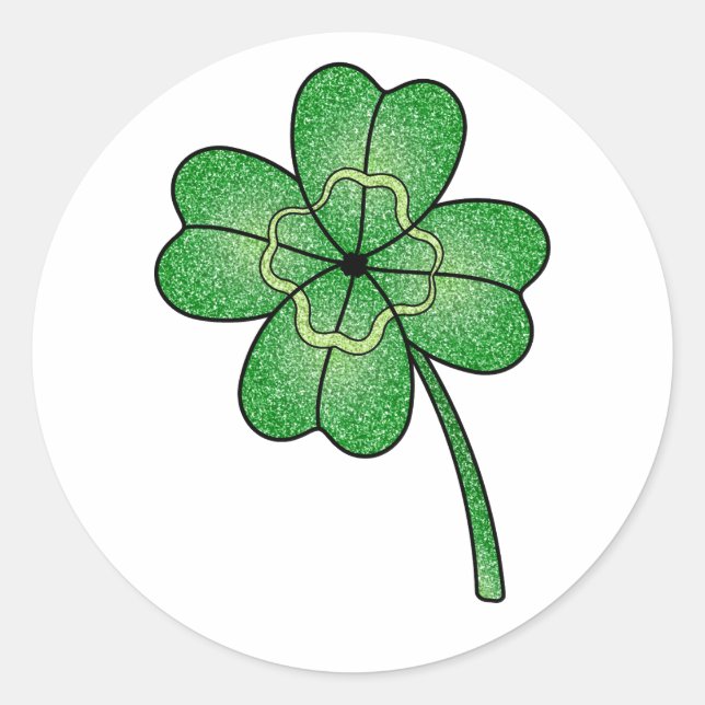 Glitter Four Leaf Clover Classic Round Sticker (Front)