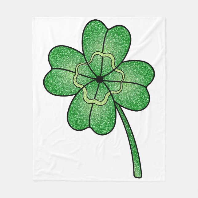 Glitter Four Leaf Clover Fleece Blanket (Front)