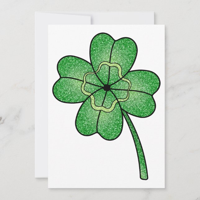 Glitter Four Leaf Clover Invitation (Front)