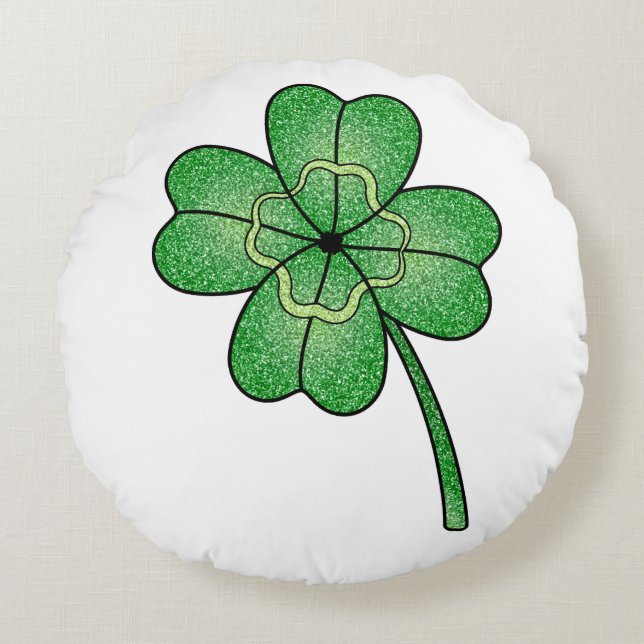 Glitter Four Leaf Clover Round Pillow (Front)