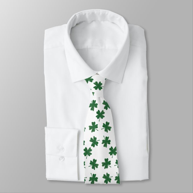 Glitter Four Leaf Clovers Tie (Tied)