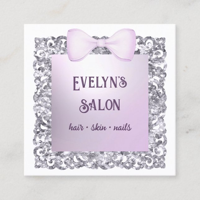 Glitter Frame Lilac Bow Business Card (Front)