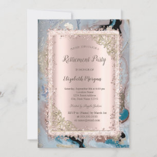 Glitter Frame,Rose Gold,Marble Retirement Invitation