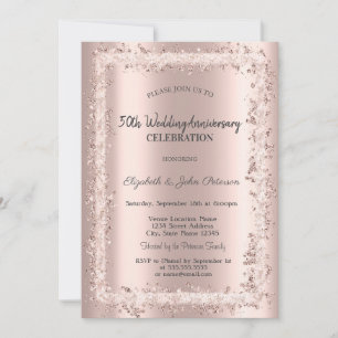 Glitter Frame Rose Gold Wedding Anniversary Invitation