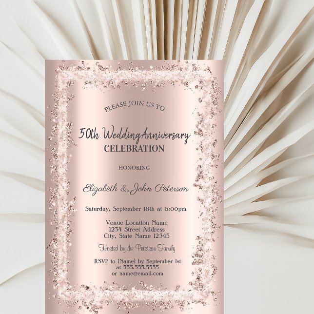 Glitter Frame Rose Gold Wedding Anniversary Invitation (Creator Uploaded)