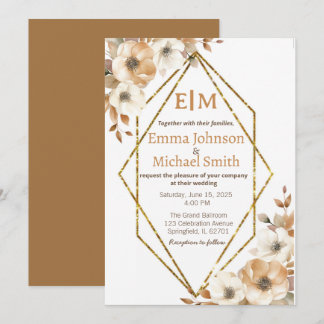 Glitter Frame with Flowers wedding invitations