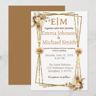 Glitter Frame with Flowers wedding invitations