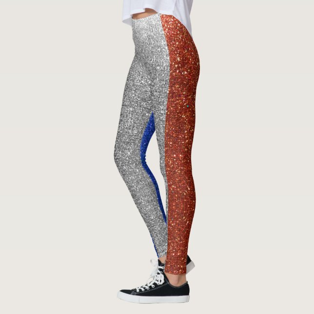 Glitter French Flag Paris France Fashion Stylish Leggings (Left)