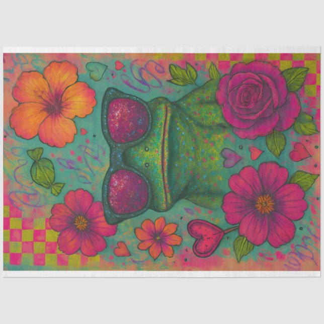 Glitter Frog & Floral Doodles Decoupage Paper  (Front)